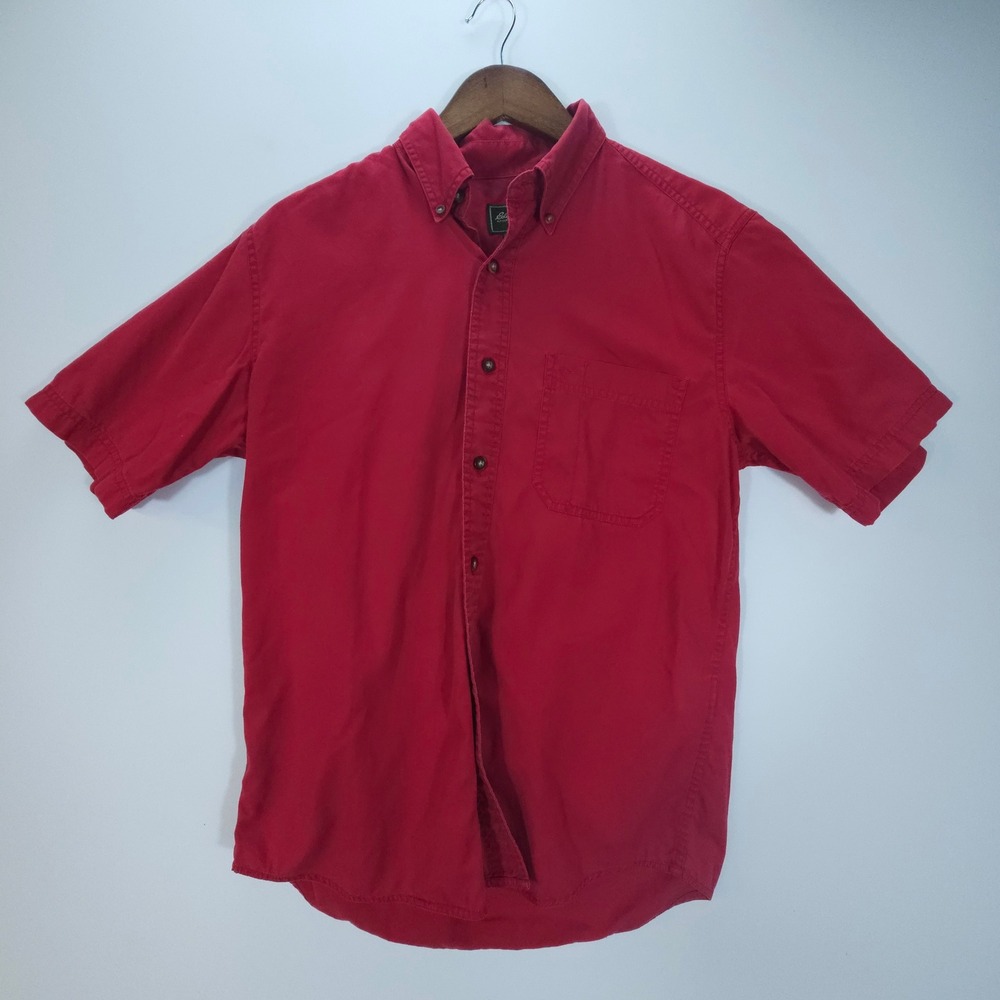 Eddie Bauer Shirt Mens S Red Vintage Short Sleeve Cotton Button Down Streetwear